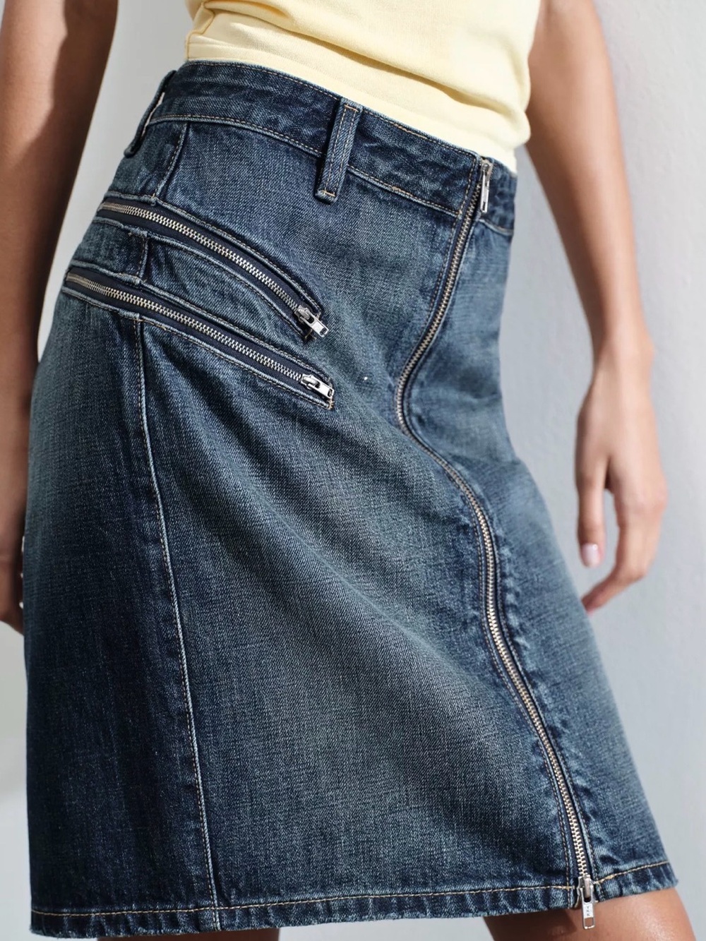 ZARA Zipper Denim Skirt Size XS